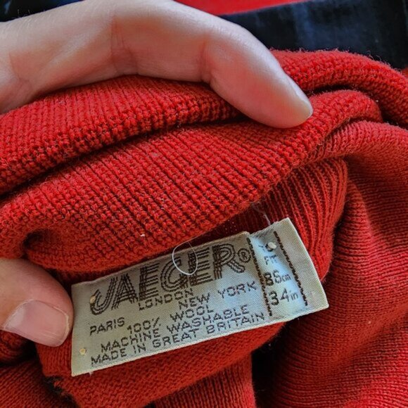 Vintage Jaeger Black Red Striped Dolman Sleeve  Wool Turtleneck Sweater - Picture 6 of 6